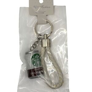 Coffee Doubleshot Keychain Coffee Cup‎ Charm Braided Faux Leather Strap